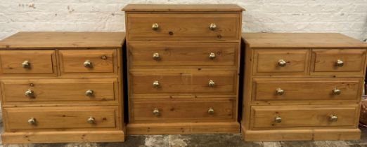 Pair of pine chests of drawers & a pine cabinet/chest of drawers