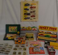 Dinky cars and accessories, including Dinky Builder, Dinky canvas tote bag, Dinky Toys 3 step