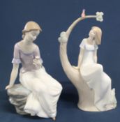 2 large Nao figurines - A Lazy Afternoon (29.5cm high) & Spring Reflections (31.5cm high) - both