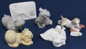 5 Nao figurines (1 without box) - My Little Queen, Puppy's Christmas, 2 hippos (1 with damaged