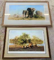 2 framed David Shephard prints 'An African Evening' 80cm by 58cm & 'Zambezi Waterhole' limited