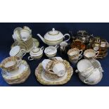 Foley bone china Arcadia part tea service, Sri Lankan part tea service and gold & silver lustre