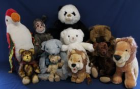 Merrythought parrot, Deans / Gwentoy monkey, large Deans Childsplay panda, Harrods 1992 bear &