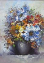 Framed oil painting signed Guenther depicting still life flower arrangement - approx. 54.5cm x 44.