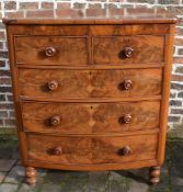 Victorian bow fronted chest of drawers with walnut veneer, W105cm x D54cm x H125cm