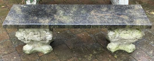 Concrete garden seat on ornate supports L 130cm