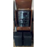Technics hifi stack system in a cabinet comprising of a turn table, tuner ST-X901L, amplifier SU-