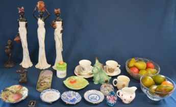 Collection of items including glass bowls with faux fruit contents, Sampson Bridgwood Coronation