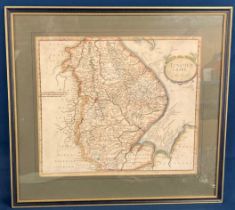 18th century framed Robert Morden engraved aquatint map of Lincolnshire 58cm by 53cm with 2 framed