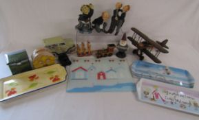 Worktop saver, mug trays, waiter wine bottle holders, tins, note paper box, Praktika binoculars,