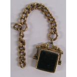 9ct gold mounted bloodstone swivel fob on 9ct gold link chain each link marked 375 - total weight