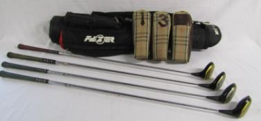 Ping red, black and possibly silver dot eye 2 - 1,3,5,7 drivers / wood with bag with Burberry covers