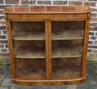 Victorian bow fronted credenza display cabinet with floral inlay and burr walnut veneer, H108 x W107