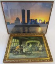 2 framed prints - 'New York City' Manhattan Skyline showing the Twin Towers and Margaret Dovaston