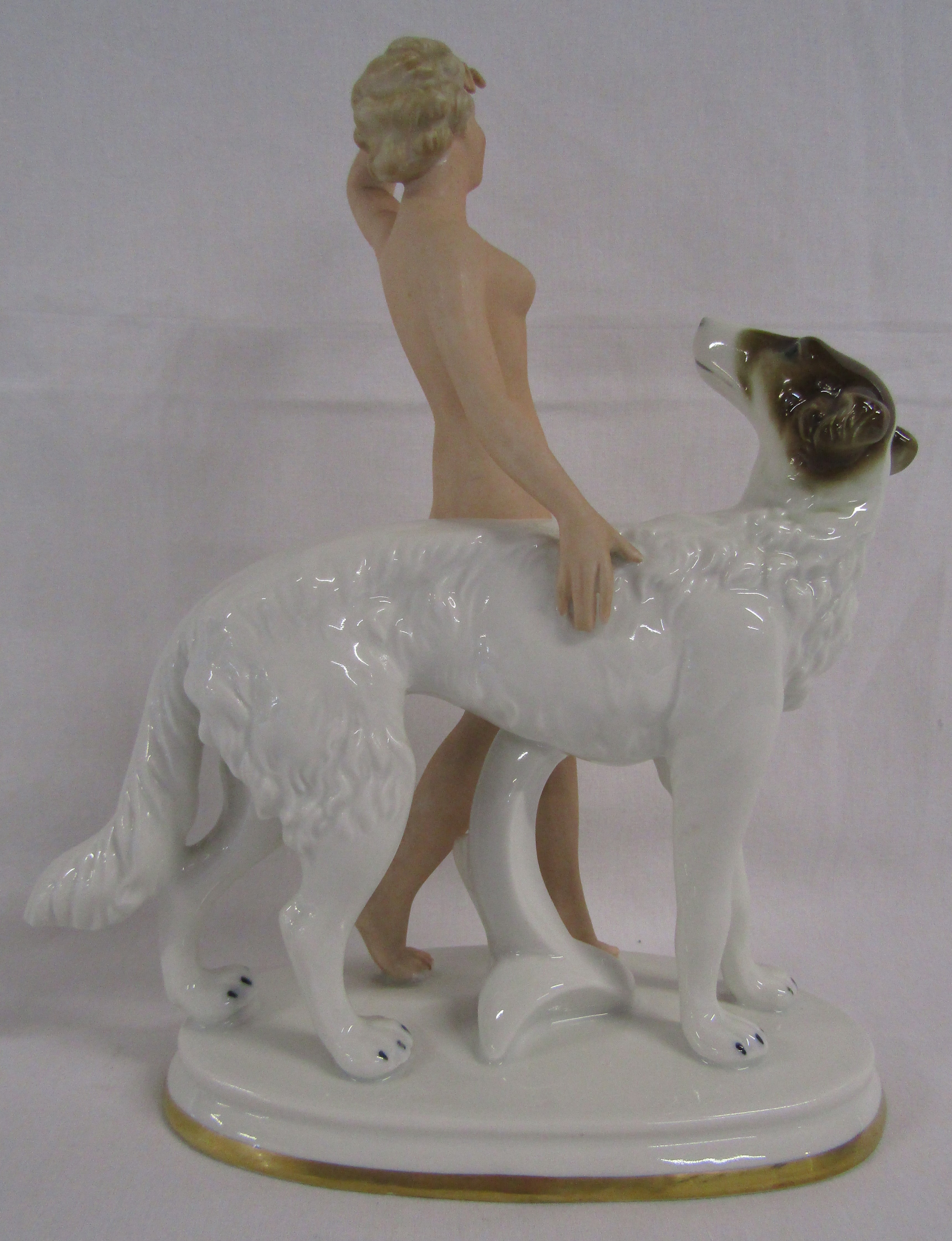 Bavaria Gerold Porzellan matt figurine of nude lady with borzoi - Image 3 of 7