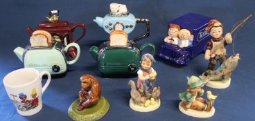 Goebel, Hummel & Friedel figures, novelty teapots, Wade Tetley tea van money box, Ken Dodd's