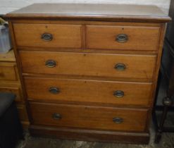 Large Victorian solid oak chest of drawers (top requires re-attaching) W 115cm D 53cm Ht 115cm