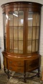 Large Edwardian bow fronted display cabinet W 118cm Ht 198cm D 45cm