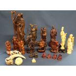 Selection of carved wooden & resin Chinese figures including Buddha & Sages