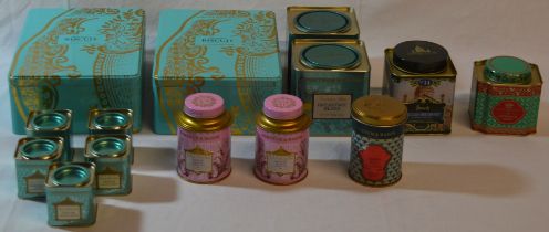 Selection of tins including Harrods and Fortnum and Mason