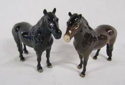Beswick black horse and Exmoor pony