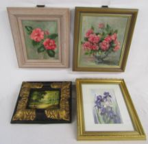 2 Margaret Kennedy Scott framed oils on board camellias and rose (Zephrine Drouhin), Rachel