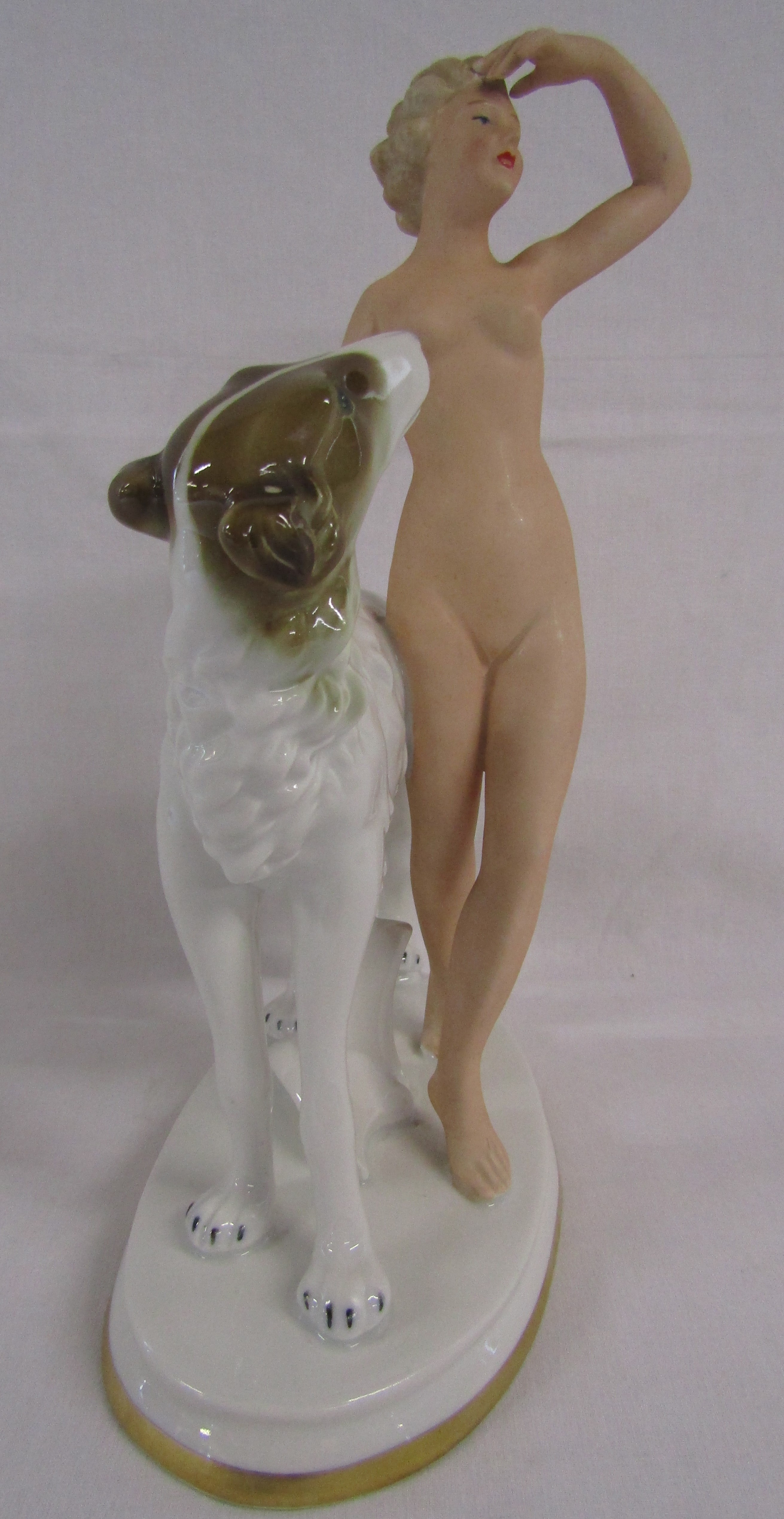 Bavaria Gerold Porzellan matt figurine of nude lady with borzoi - Image 2 of 7