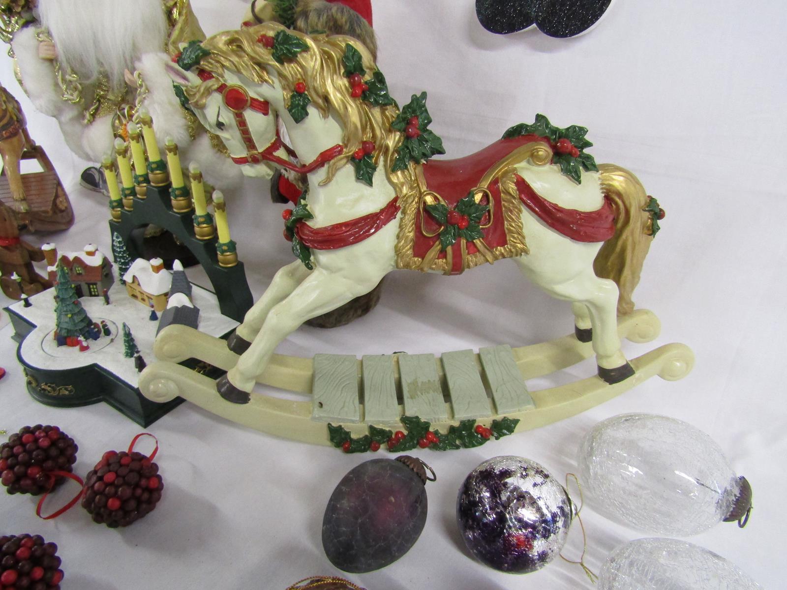 Christmas decorations includes glass baubles, decorative rocking horses, vintage wall hangers, - Image 6 of 7