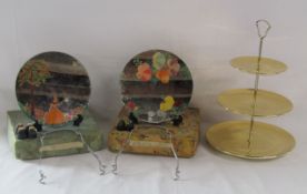 Lady Green hand painted mirror cake plate No.11, Lady Yellow hand painted cake plate No.6 and