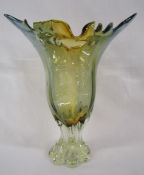 Murano blue and amber vase with splash effect top - approx. 32cm tall