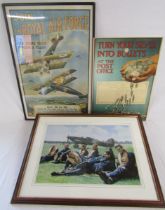 GA Campbell print No 32 Hawkinge Squadron (names to rear), Join the Royal Air Force poster and