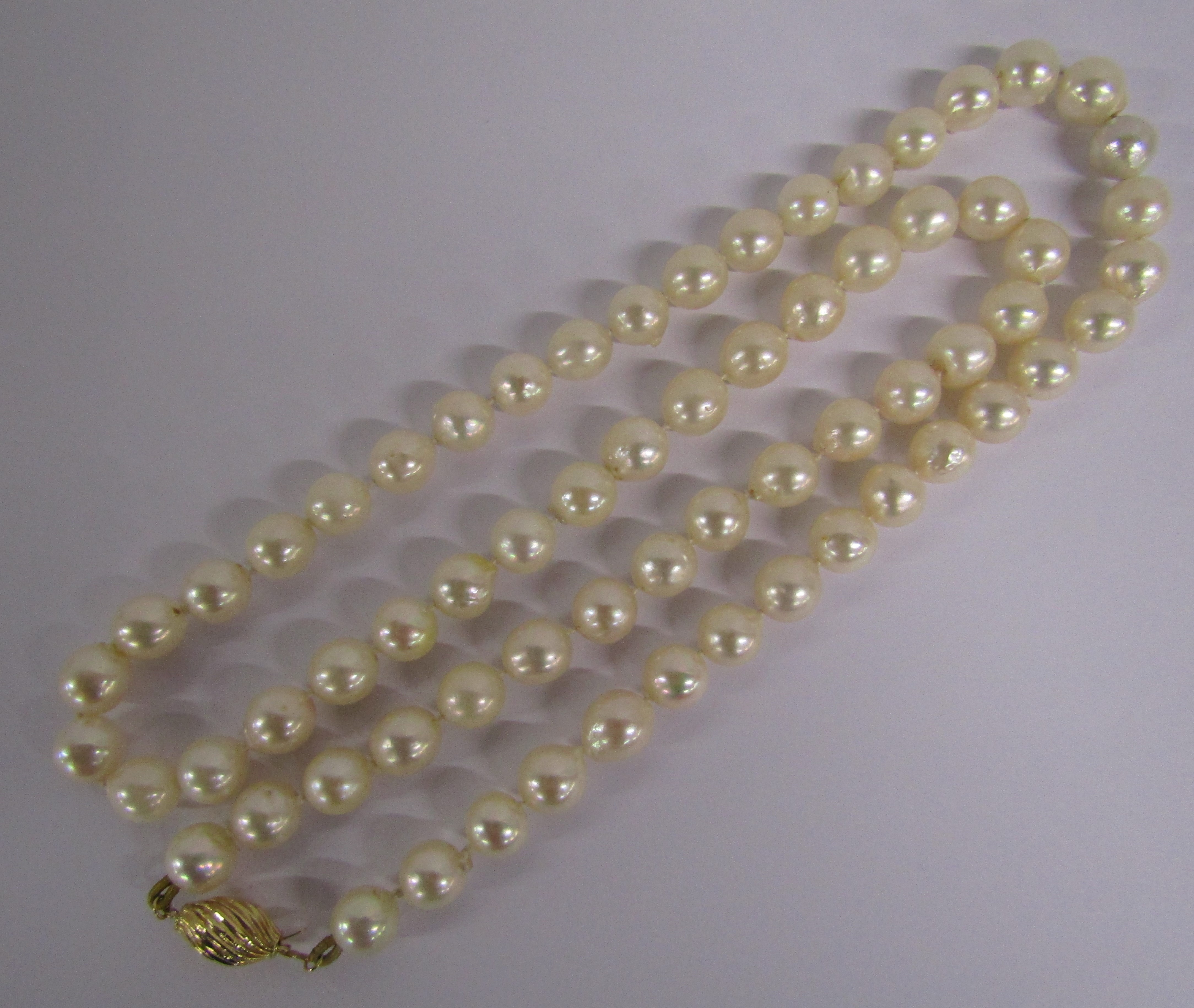 Double String of Knotted Pearls with 14ct (kt) Clasp