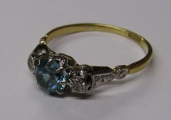 18ct Gold Sky Blue Topaz & Diamond Ring