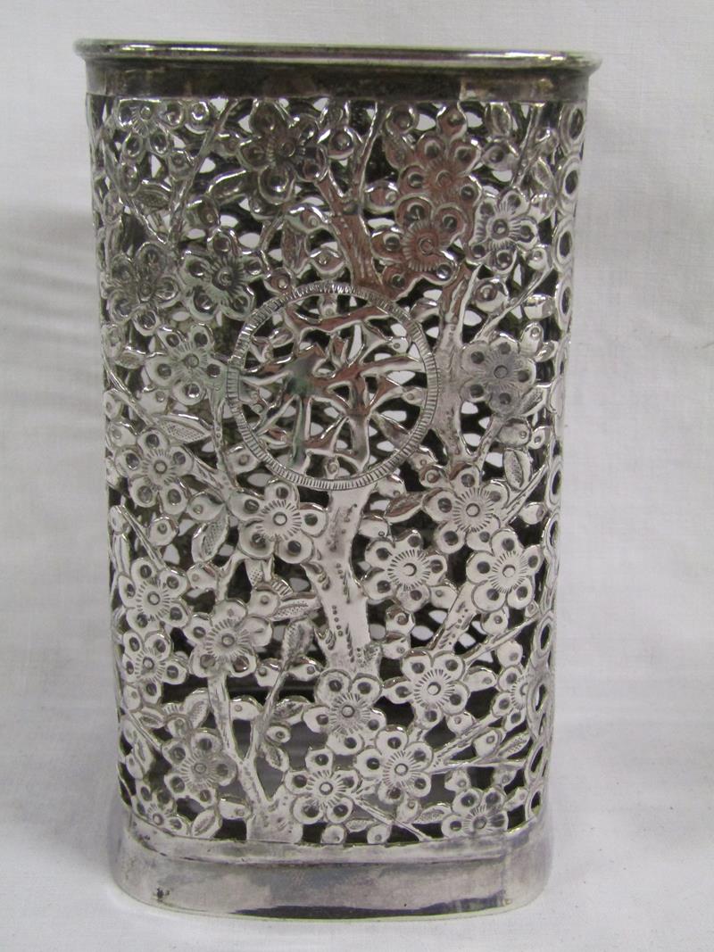 Sammy of Hong Kong Chinese Export Pierced Silver Vase Sleeve Square Shaped - Image 4 of 6
