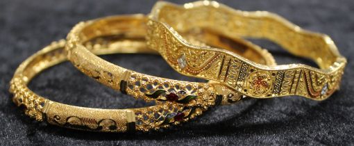 Three 22ct Gold Decorative Bangles