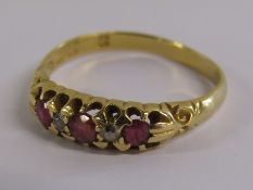 18ct Gold, Ruby & Diamond Chip Ring