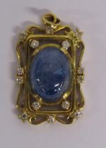 Possibly 15ct Gold Sapphire & Diamond Pendant