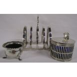 Silver Toast Rack, Mustard Pot and Footed Bowl