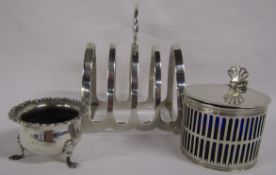 Silver Toast Rack, Mustard Pot and Footed Bowl