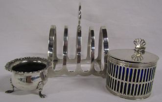 Silver Toast Rack, Mustard Pot and Footed Bowl