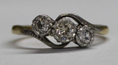 18ct Gold Three Stone Diamond Crossover Ring