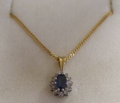 18ct Gold Sapphire & Diamond Pendant on Chain