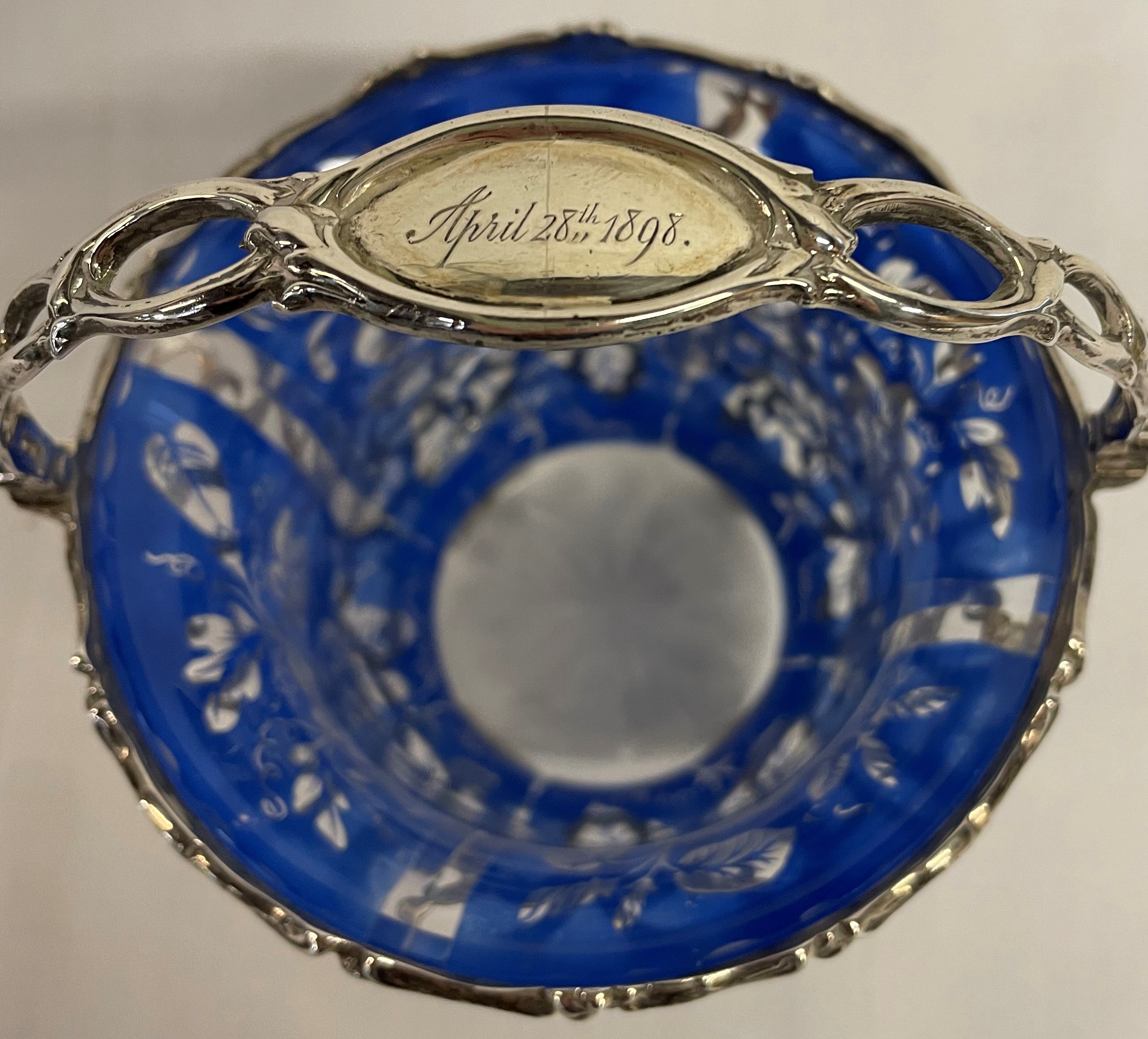 Victorian Silver Sugar Basket with Floral Glass Liner - Image 3 of 5