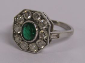 18ct White Gold Emerald & Diamond Cluster Ring