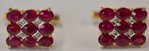 18k Yellow Gold Ruby & Diamond Cufflinks