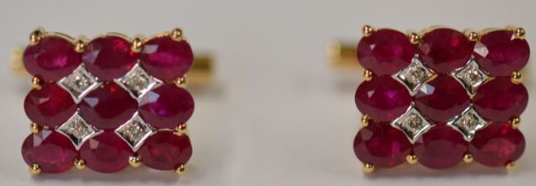 18k Yellow Gold Ruby & Diamond Cufflinks