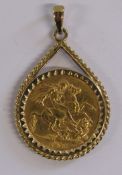 George V 1911 Gold Full Sovereign in 9ct Gold Mount