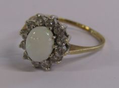 9ct Gold Cabochon Opal & Faux Diamond Ring