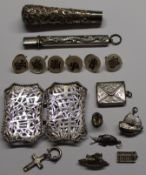 Chinese White Metal Ware & Silver Stamp Holder