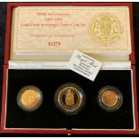 Royal Mint 500th Anniversary 1489-1989 gold proof sovereign three coin set - double sovereign,